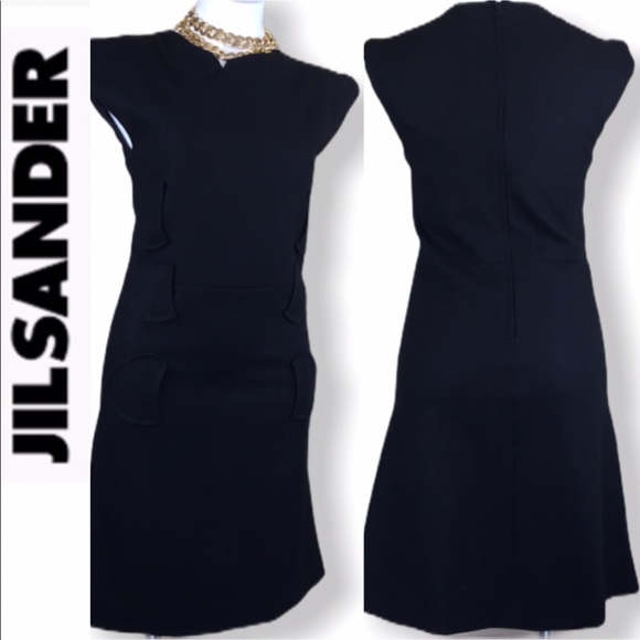 JIL Sander Small Black Wool Blend Shift Dress